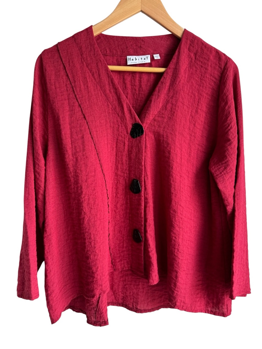 Habitat Button Down Tunic Top Sz S Maroon Red Lightweight Shirt Artsy Casual EUC